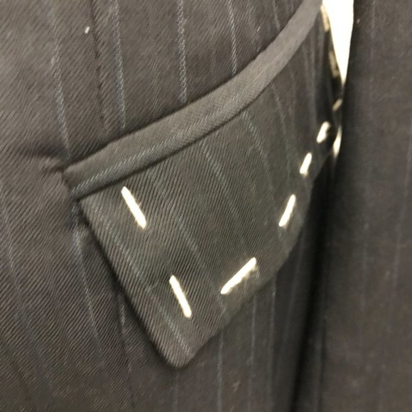 Unconditional Black blue pinstripe stitched embroidered wool silk lined blazer M - Picture 5 of 8